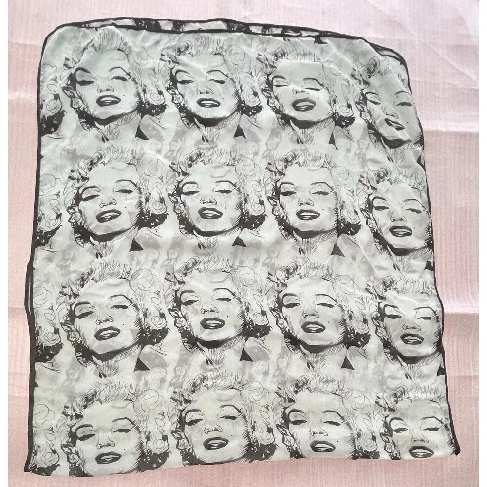 Marilyn Monroe Scarf Wrap Shawl – Pastel Cyan With Black Faces – 64